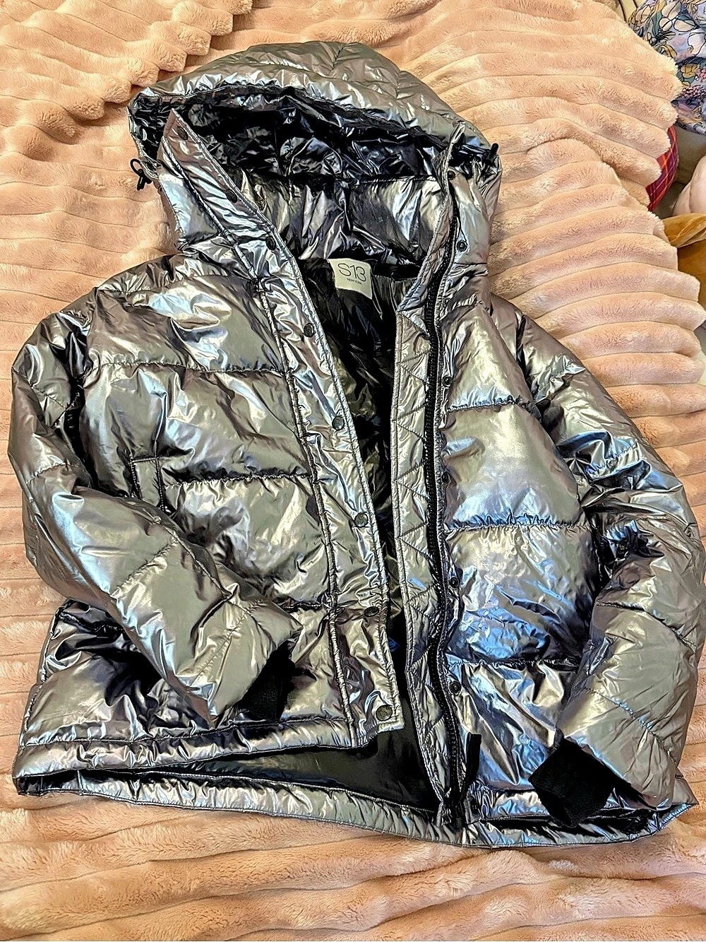 S13 Kylie Metallic Puffer Jacket Gray